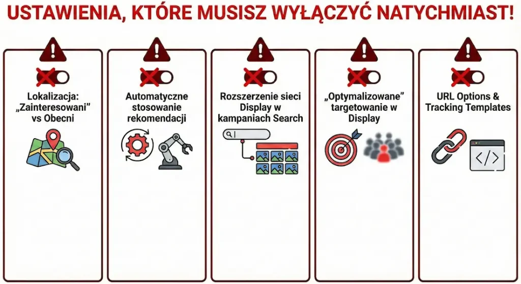Konfiguracja - ustawienia do wyłączenia w Google Ads