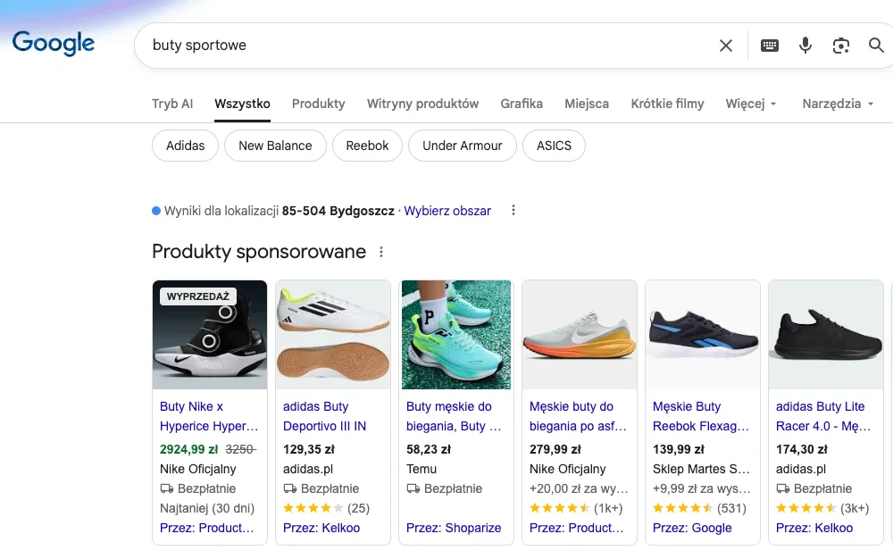 Reklamy produktowe Google Ads