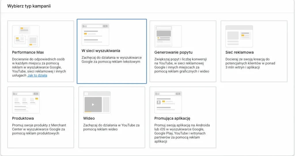 Typy kampanii w Google Ads
