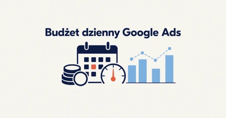 Budżet dzienny Google Ads – ilustracja: kalendarz, monety, wskaźnik i wykres wydatków