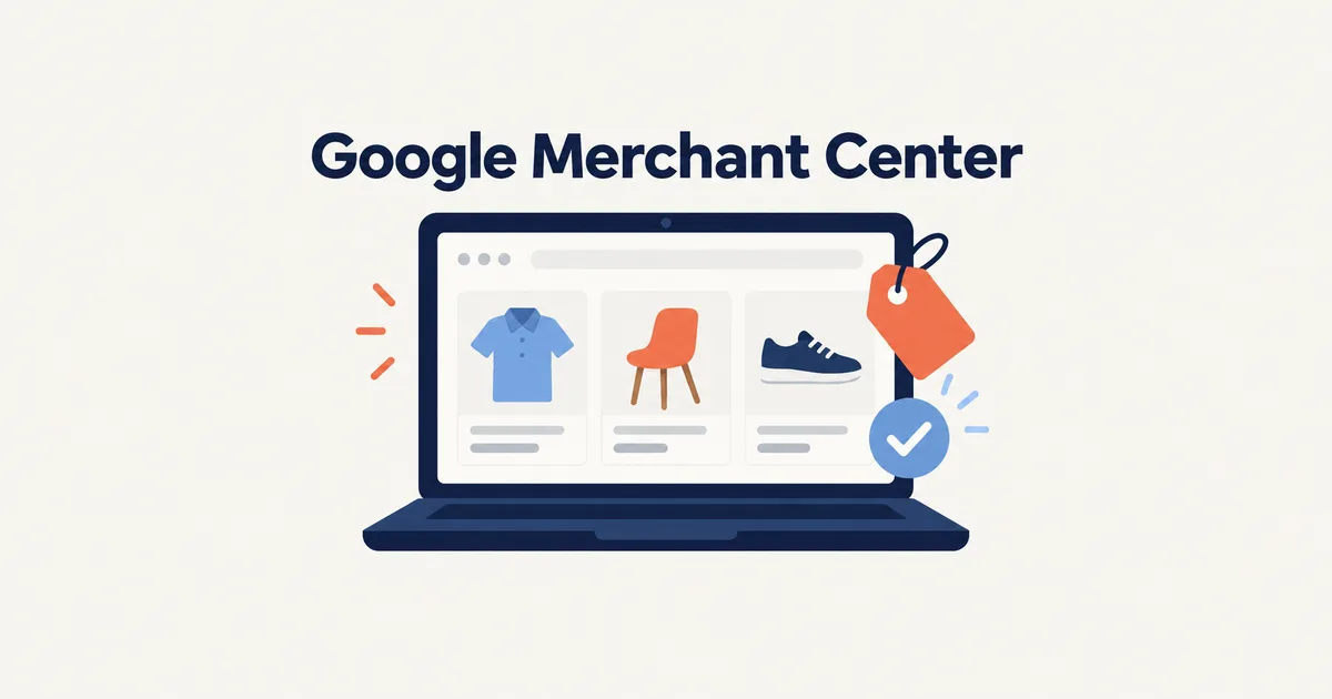 Google Merchant Center – laptop z kartami produktów w sklepie internetowym